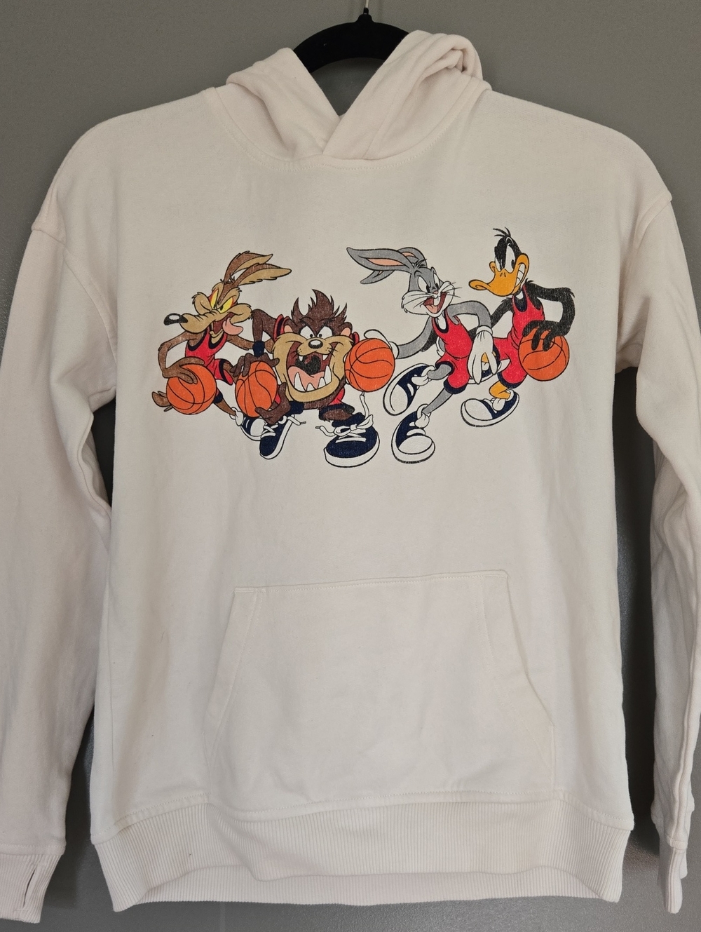 abercrombie kids White Crewneck Hoodie with Looney Tunes Basketball Graphic